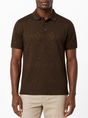 American Breed Men’s Small Brown Aztec Jacquard Polo Shirt